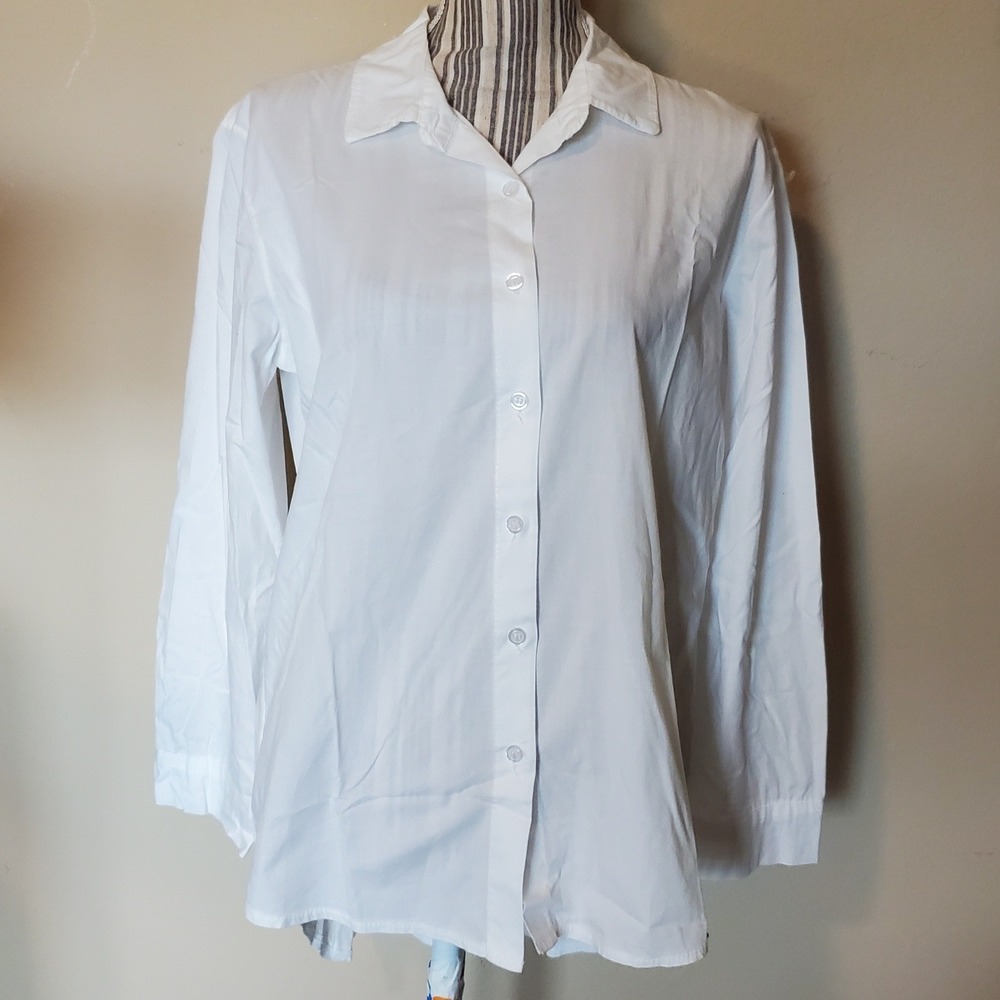 Yolly Italy White Button Down Shirt High Low Crossover Back Blouse Womens L
